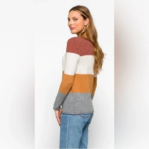 Pinque Women's Gina Crew Neck Striped Sweater Gray Orange Block Size XL NWT - Picture 3 of 9